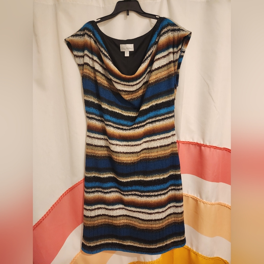 Olivia Matthews - Cowl neckline, striped knit dress. Size 16